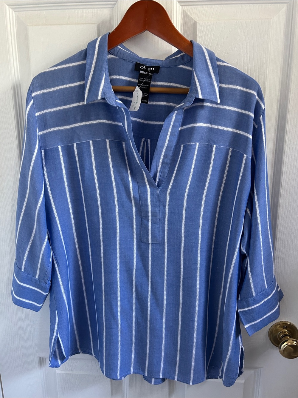 Casual Blue Stripe Pullover Blouse by Olio